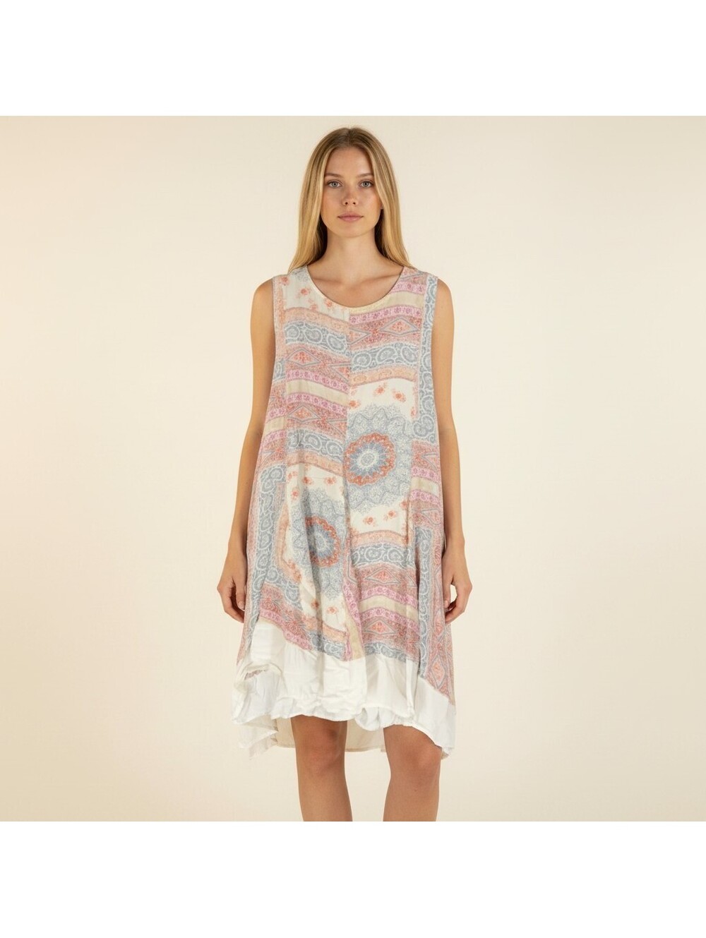 Altar'd State Dress Women S Small Beige Geometric Shift Short Sleeveless Casual